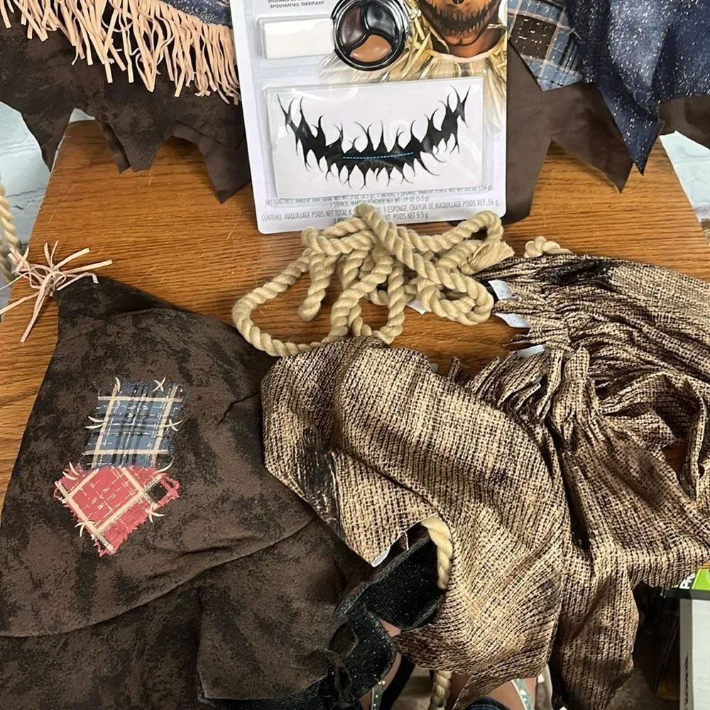 Creepy Scarecrow costume & tattoo’s & makeup for face Adult XL 12-14 Halloween - Picture 8 of 9